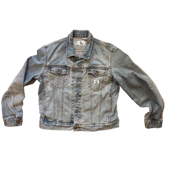 90s‎ Calvin Klein CK Denim Jean Trucker Jacket Sz L USA Premium Fit - Picture 2 of 5